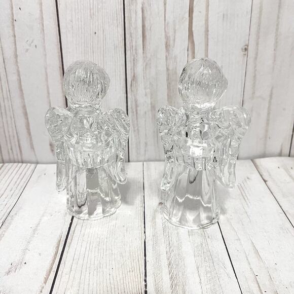 Vintage 5” Singing Choir Angel Candle Holders Crystal Cut Heavy Set of 2 - Picture 3 of 11